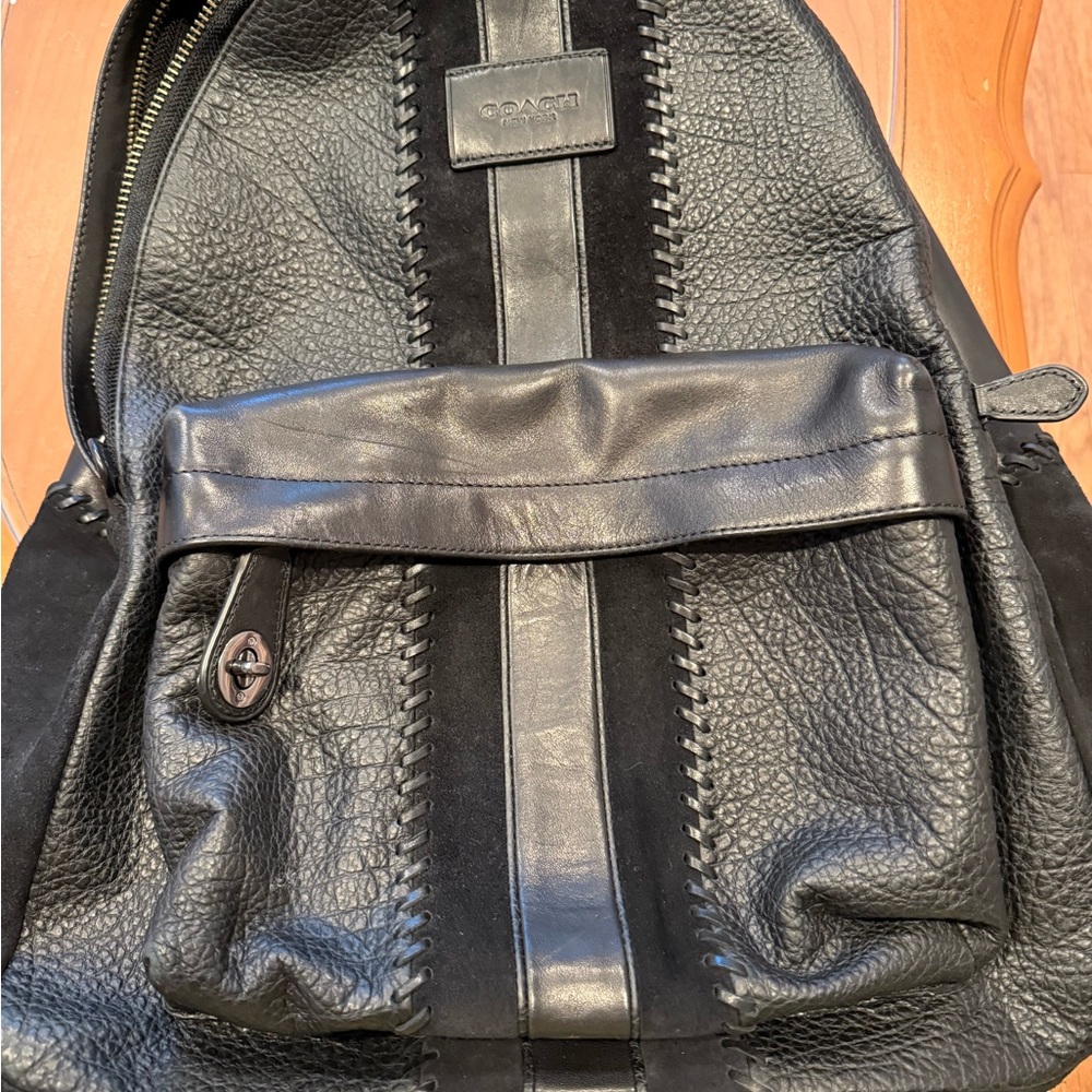 Coach Black Textured Leather Backpack